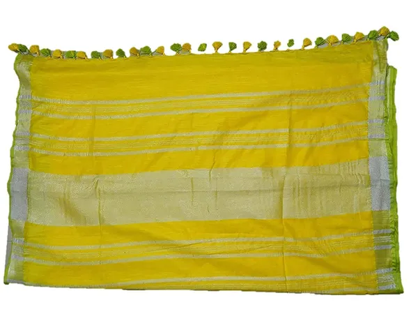 Handloom_Bhagalpuri_Cotton_Linen_Blend_Saree_Ethnic_Wear_With_Contrast_Unstitched_Blouse_Piece