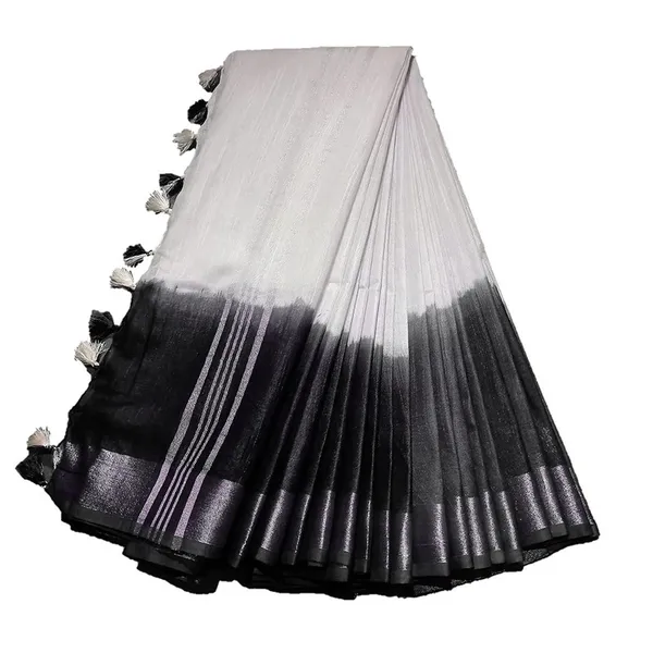 Black_women's_Handloom_Bhagalpuri_Linen_Cotton_Slub_Blend_Two_Sided_Two_Dye_Saree_Running_Unstitched_Blouse_Piece