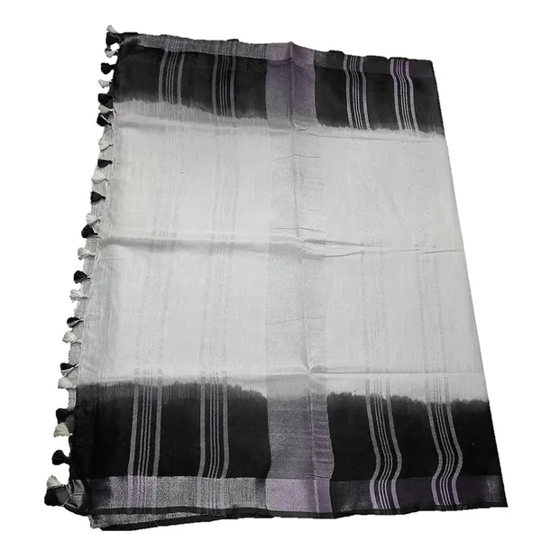 Black_women's_Handloom_Bhagalpuri_Linen_Cotton_Slub_Blend_Two_Sided_Two_Dye_Saree_Running_Unstitched_Blouse_Piece