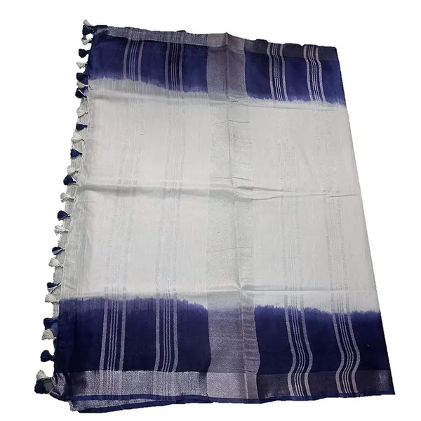 Blue_women's_Handloom_Bhagalpuri_Linen_Cotton_Slub_Blend_Two_Sided_Two_Dye_Saree_Running_Unstitched_Blouse_Piece