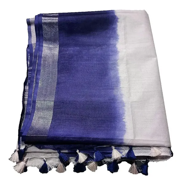 Blue_women's_Handloom_Bhagalpuri_Linen_Cotton_Slub_Blend_Two_Sided_Two_Dye_Saree_Running_Unstitched_Blouse_Piece