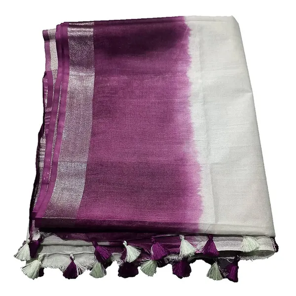 Byzantium_Purple_women's_Handloom_Bhagalpuri_Linen_Cotton_Slub_Blend_Two_Sided_Two_Dye_Saree_Running_Unstitched_Blouse_Piece