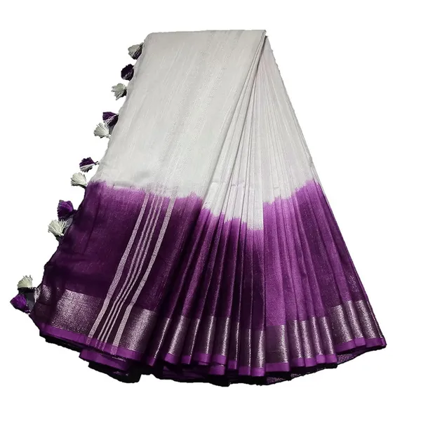 Electric_Purple_women's_Handloom_Bhagalpuri_Linen_Cotton_Slub_Blend_Two_Sided_Two_Dye_Saree_Running_Unstitched_Blouse_Piece