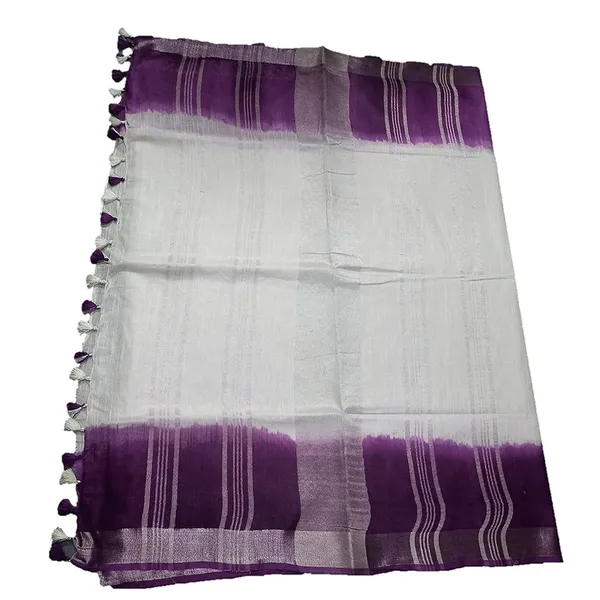 Electric_Purple_women's_Handloom_Bhagalpuri_Linen_Cotton_Slub_Blend_Two_Sided_Two_Dye_Saree_Running_Unstitched_Blouse_Piece