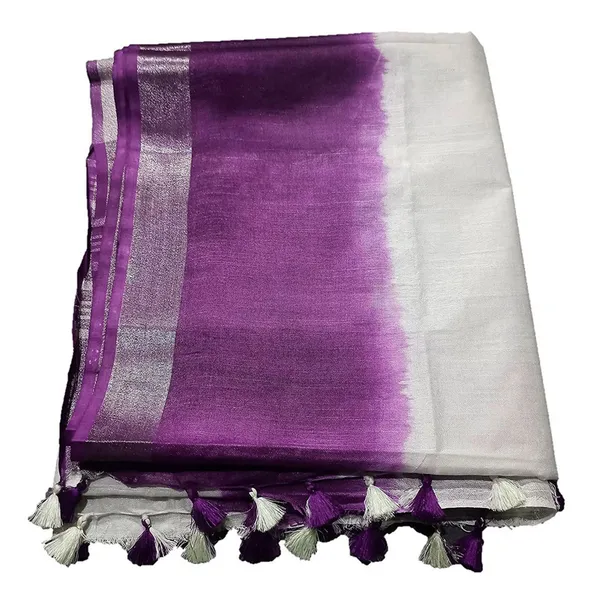 Electric_Purple_women's_Handloom_Bhagalpuri_Linen_Cotton_Slub_Blend_Two_Sided_Two_Dye_Saree_Running_Unstitched_Blouse_Piece