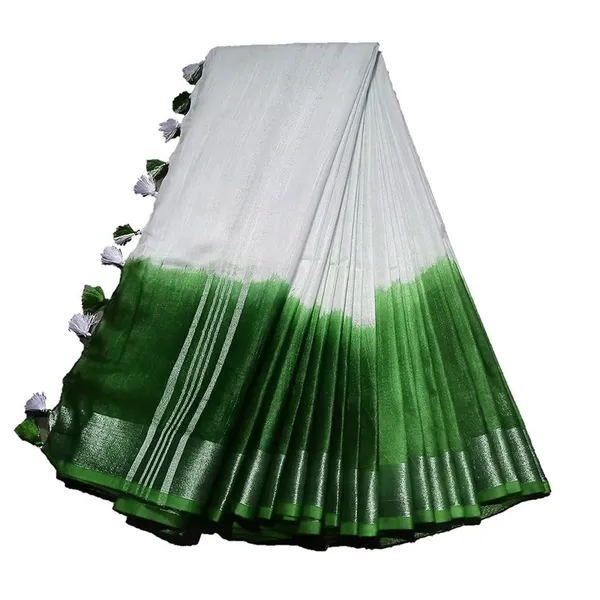 Green_women's_Handloom_Bhagalpuri_Linen_Cotton_Slub_Blend_Two_Sided_Two_Dye_Saree_Running_Unstitched_Blouse_Piece