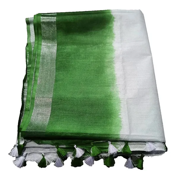 Green_women's_Handloom_Bhagalpuri_Linen_Cotton_Slub_Blend_Two_Sided_Two_Dye_Saree_Running_Unstitched_Blouse_Piece