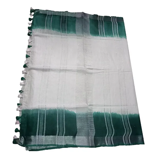 Pine_Green_women's_Handloom_Bhagalpuri_Linen_Cotton_Slub_Blend_Two_Sided_Two_Dye_Saree_Running_Unstitched_Blouse_Piece