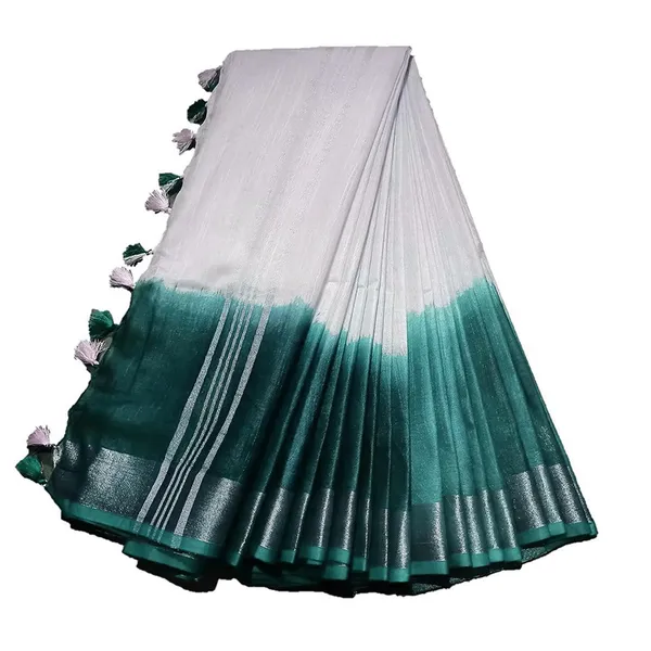 Pine_Green_women's_Handloom_Bhagalpuri_Linen_Cotton_Slub_Blend_Two_Sided_Two_Dye_Saree_Running_Unstitched_Blouse_Piece