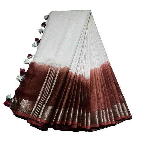 Umber_Brown_women's_Handloom_Bhagalpuri_Linen_Cotton_Slub_Blend_Two_Sided_Two_Dye_Saree_Running_Unstitched_Blouse_Piece