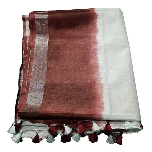 Umber_Brown_women's_Handloom_Bhagalpuri_Linen_Cotton_Slub_Blend_Two_Sided_Two_Dye_Saree_Running_Unstitched_Blouse_Piece