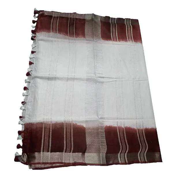Umber_Brown_women's_Handloom_Bhagalpuri_Linen_Cotton_Slub_Blend_Two_Sided_Two_Dye_Saree_Running_Unstitched_Blouse_Piece