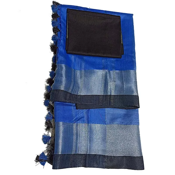 Bhagalpuri_Handloom_women's_Linen_Slub_Blend_Saree_With_Black_Pipin_Contrast_Blouse_Piece