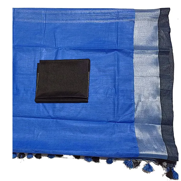 Bhagalpuri_Handloom_women's_Linen_Slub_Blend_Saree_With_Black_Pipin_Contrast_Blouse_Piece