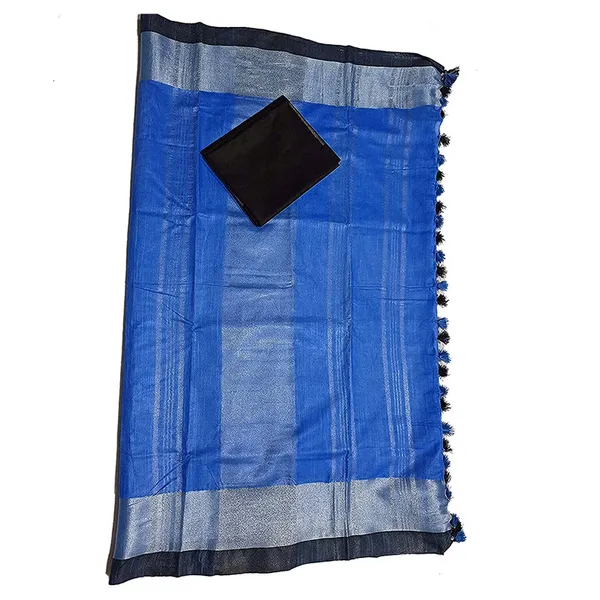 Bhagalpuri_Handloom_women's_Linen_Slub_Blend_Saree_With_Black_Pipin_Contrast_Blouse_Piece