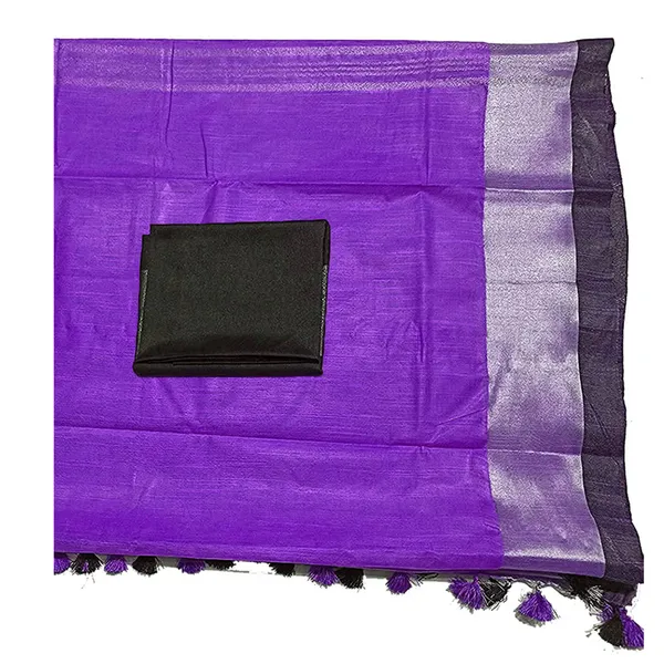 Bhagalpuri_Handloom_women's_Linen_Slub_Blend_Saree_With_Black_Pipin_Contrast_Blouse_Piece