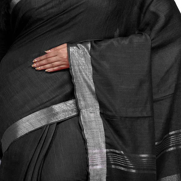 Black_Bhagalpuri_women's_Handloom_Linen_Cotton_Ethnic_Wear_Saree_With_Running_Unstitched_Blouse_Piece
