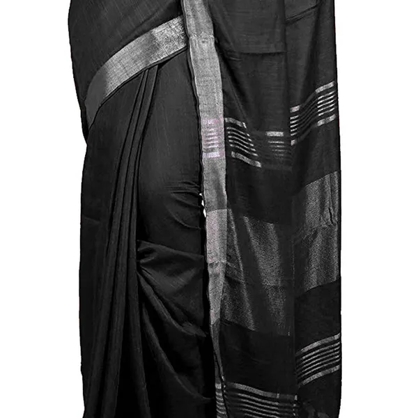 Black_Bhagalpuri_women's_Handloom_Linen_Cotton_Ethnic_Wear_Saree_With_Running_Unstitched_Blouse_Piece