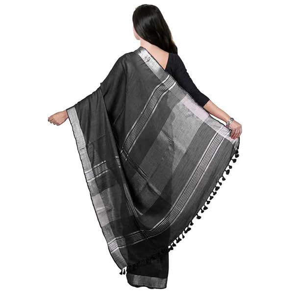 Black_Bhagalpuri_women's_Handloom_Linen_Cotton_Ethnic_Wear_Saree_With_Running_Unstitched_Blouse_Piece
