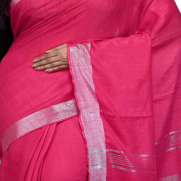 Cerise_Pink_Bhagalpuri_women's_Handloom_Linen_Cotton_Ethnic_Wear_Saree_With_Running_Unstitched_Blouse_Piece