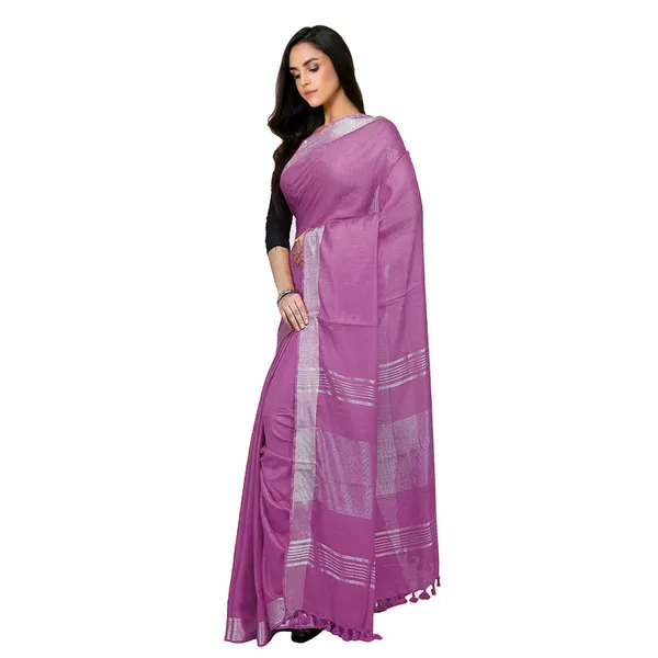 China_Rose_Pink_Bhagalpuri_women's_Handloom_Linen_Cotton_Ethnic_Wear_Saree_With_Running_Unstitched_Blouse_Piece