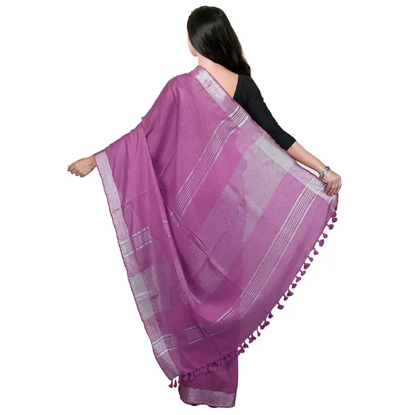China_Rose_Pink_Bhagalpuri_women's_Handloom_Linen_Cotton_Ethnic_Wear_Saree_With_Running_Unstitched_Blouse_Piece