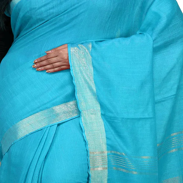 Cyan_Bhagalpuri_women's_Handloom_Linen_Cotton_Ethnic_Wear_Saree_With_Running_Unstitched_Blouse_Piece