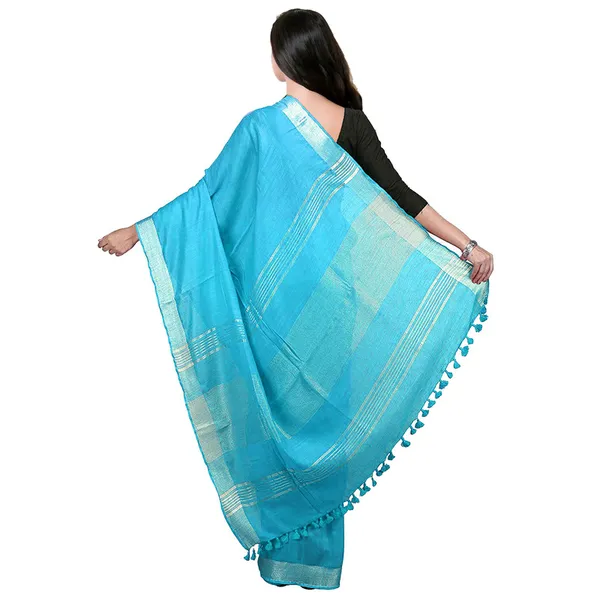 Cyan_Bhagalpuri_women's_Handloom_Linen_Cotton_Ethnic_Wear_Saree_With_Running_Unstitched_Blouse_Piece