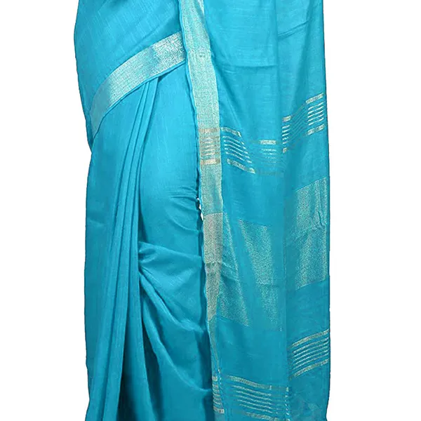 Cyan_Bhagalpuri_women's_Handloom_Linen_Cotton_Ethnic_Wear_Saree_With_Running_Unstitched_Blouse_Piece