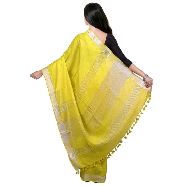 Lemon_Yellow_Bhagalpuri_women's_Handloom_Linen_Cotton_Ethnic_Wear_Saree_With_Running_Unstitched_Blouse_Piece