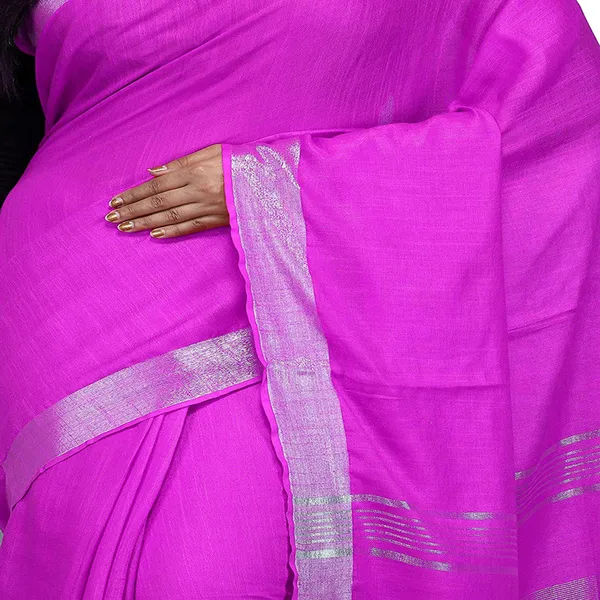 Magenta_Bhagalpuri_women's_Handloom_Linen_Cotton_Ethnic_Wear_Saree_With_Running_Unstitched_Blouse_Piece