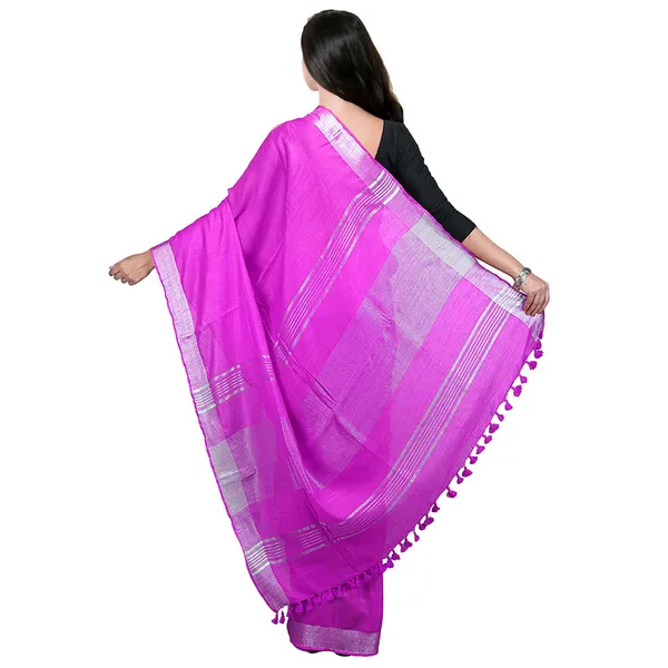 Magenta_Bhagalpuri_women's_Handloom_Linen_Cotton_Ethnic_Wear_Saree_With_Running_Unstitched_Blouse_Piece