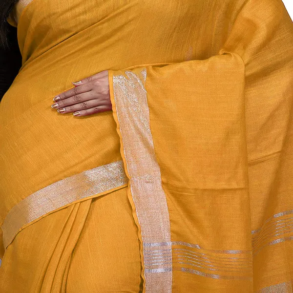 Marigold_Yellow_Bhagalpuri_women's_Handloom_Linen_Cotton_Ethnic_Wear_Saree_With_Running_Unstitched_Blouse_Piece