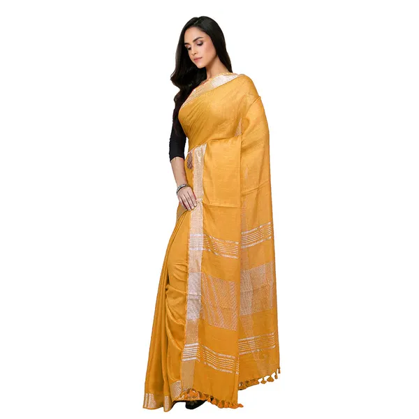 Marigold_Yellow_Bhagalpuri_women's_Handloom_Linen_Cotton_Ethnic_Wear_Saree_With_Running_Unstitched_Blouse_Piece