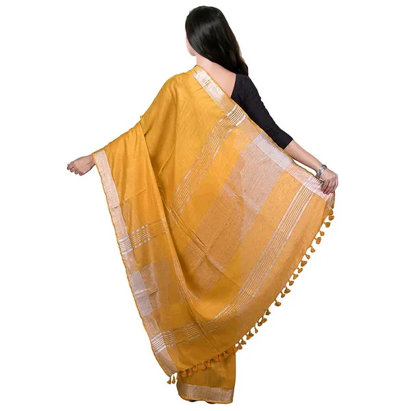Marigold_Yellow_Bhagalpuri_women's_Handloom_Linen_Cotton_Ethnic_Wear_Saree_With_Running_Unstitched_Blouse_Piece