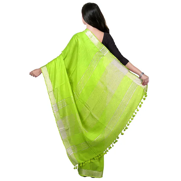 Parrot_Green_Bhagalpuri_women's_Handloom_Linen_Cotton_Ethnic_Wear_Saree_With_Running_Unstitched_Blouse_Piece
