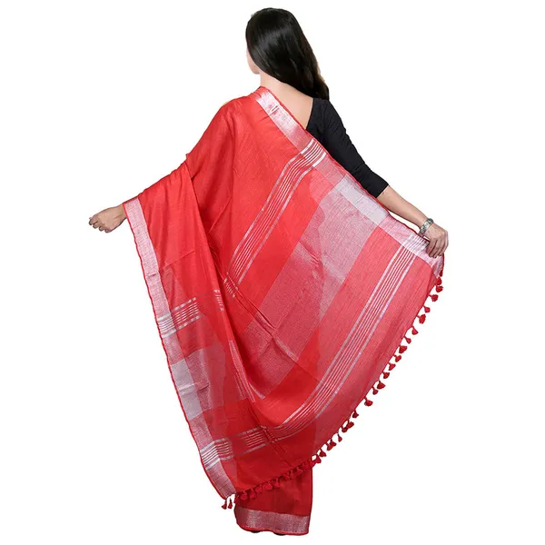 Red_Bhagalpuri_women's_Handloom_Linen_Cotton_Ethnic_Wear_Saree_With_Running_Unstitched_Blouse_Piece