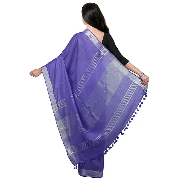 Slate_Blue_Bhagalpuri_women's_Handloom_Linen_Cotton_Ethnic_Wear_Saree_With_Running_Unstitched_Blouse_Piece