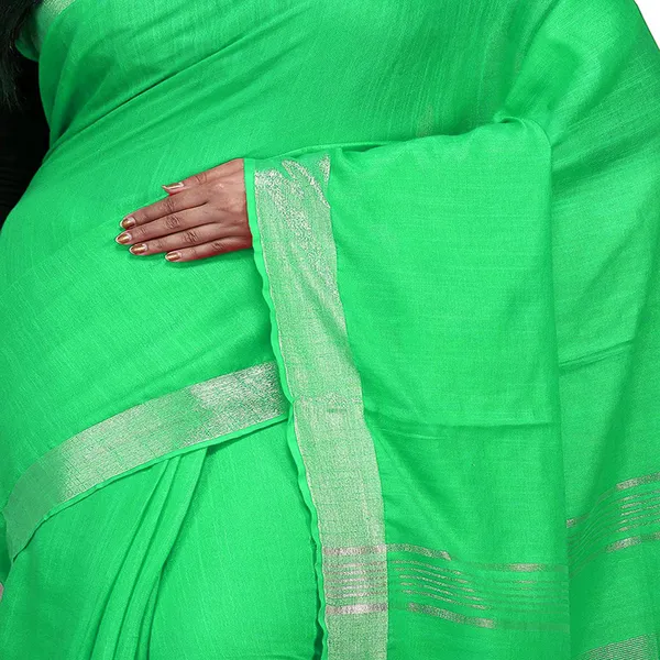 Spring_Green_Bhagalpuri_women's_Handloom_Linen_Cotton_Ethnic_Wear_Saree_With_Running_Unstitched_Blouse_Piece
