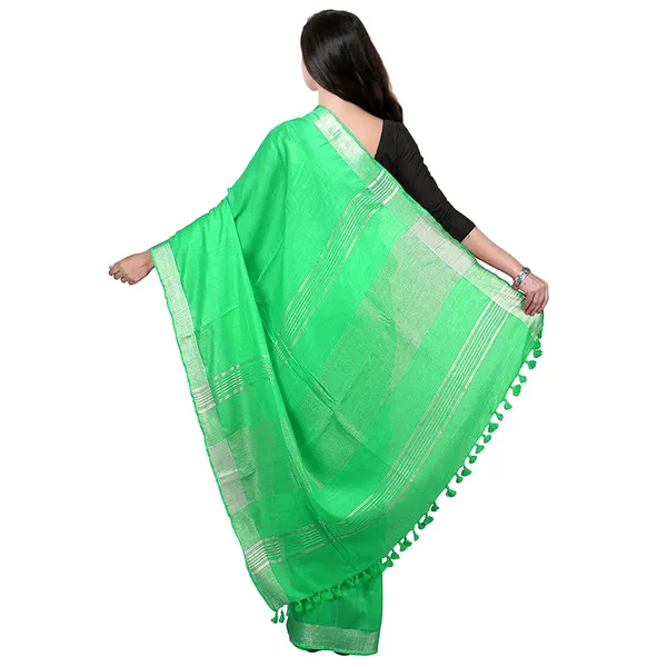 Spring_Green_Bhagalpuri_women's_Handloom_Linen_Cotton_Ethnic_Wear_Saree_With_Running_Unstitched_Blouse_Piece