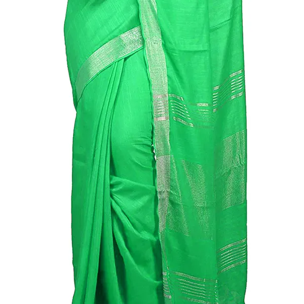 Spring_Green_Bhagalpuri_women's_Handloom_Linen_Cotton_Ethnic_Wear_Saree_With_Running_Unstitched_Blouse_Piece