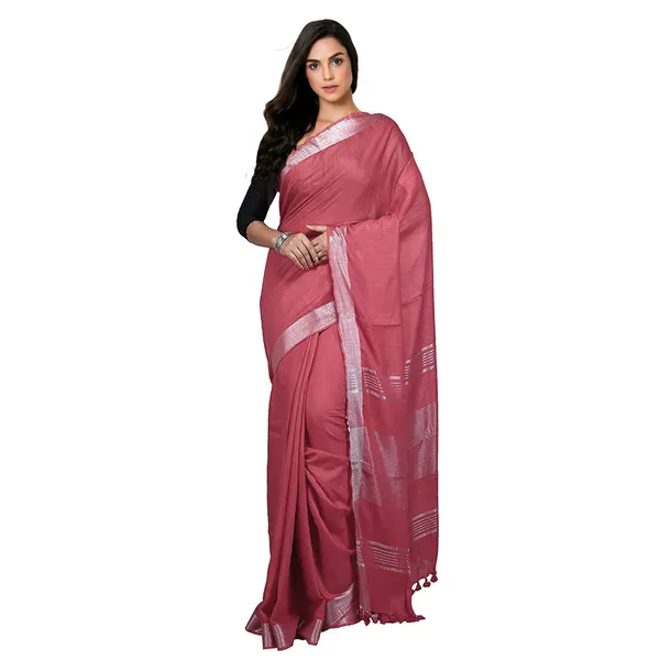 Turkey_Pink_Bhagalpuri_women's_Handloom_Linen_Cotton_Ethnic_Wear_Saree_With_Running_Unstitched_Blouse_Piece
