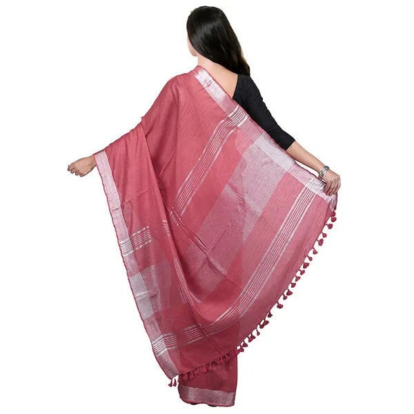 Turkey_Pink_Bhagalpuri_women's_Handloom_Linen_Cotton_Ethnic_Wear_Saree_With_Running_Unstitched_Blouse_Piece