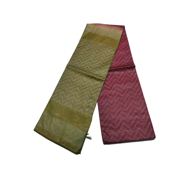 Handloom_Semi_Tussar_Silk_Two_Dye_Bhagalpuri_Saree_for_women's_with_Striped_Pallu_(12505_Olive_Green_&_Maroon_Red)