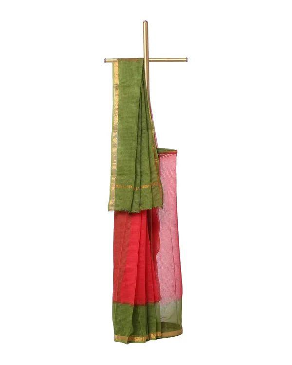Organza_Net_Handloom_Art_Silk_Bhagalpuri_Two_Dye_Saree_(Green-Red)