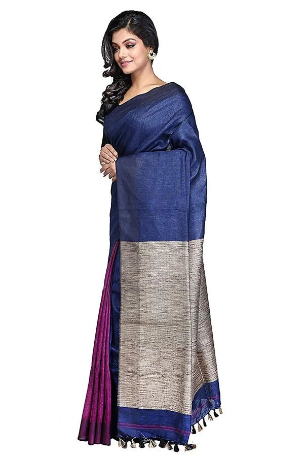 Pure_Linen_with_Ghicha_Pallu_Dual_Color_Handloom_Saree_(Blue-Pink)