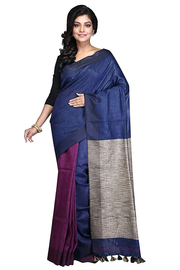 Pure_Linen_with_Ghicha_Pallu_Dual_Color_Handloom_Saree_(Blue-Pink)