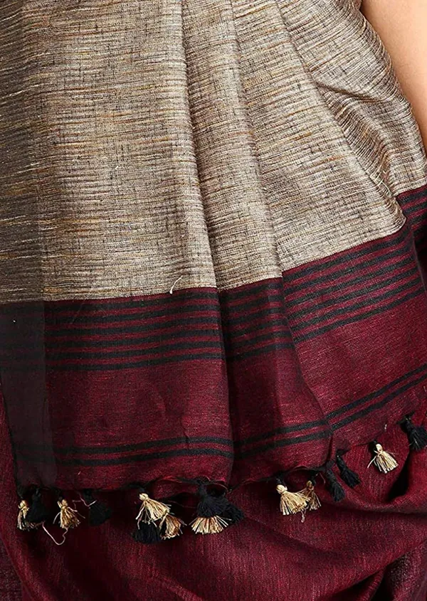 Pure_Linen_with_Ghicha_Pallu_Dual_Color_Handloom_Saree_(Maroon-Black)
