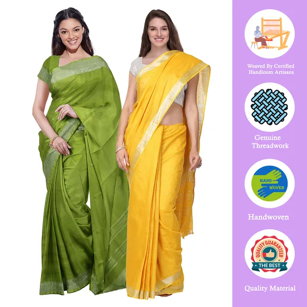 Green_&_Yellow_women's_Bhagalpuri_Handloom_Cotton-Linen_Blend_Saree_Combo_(Pack_Of_2)_With_Running_Unstiched_Blouse_Piece