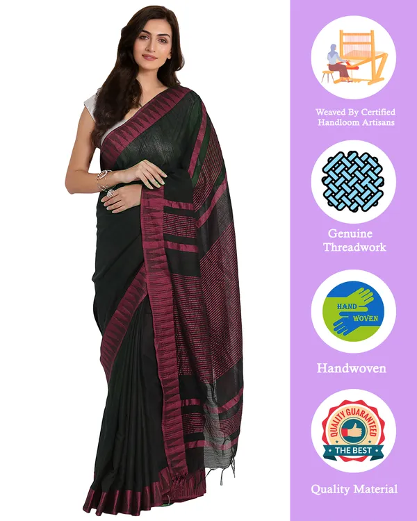 Black_&_Pink_women's__Bhagalpuri_Handloom_Katan_Viscous_Silk_Temple_Border_Saree_Ethnic_Wear_With_Running_Unstitched_Striped_Blouse_Piece